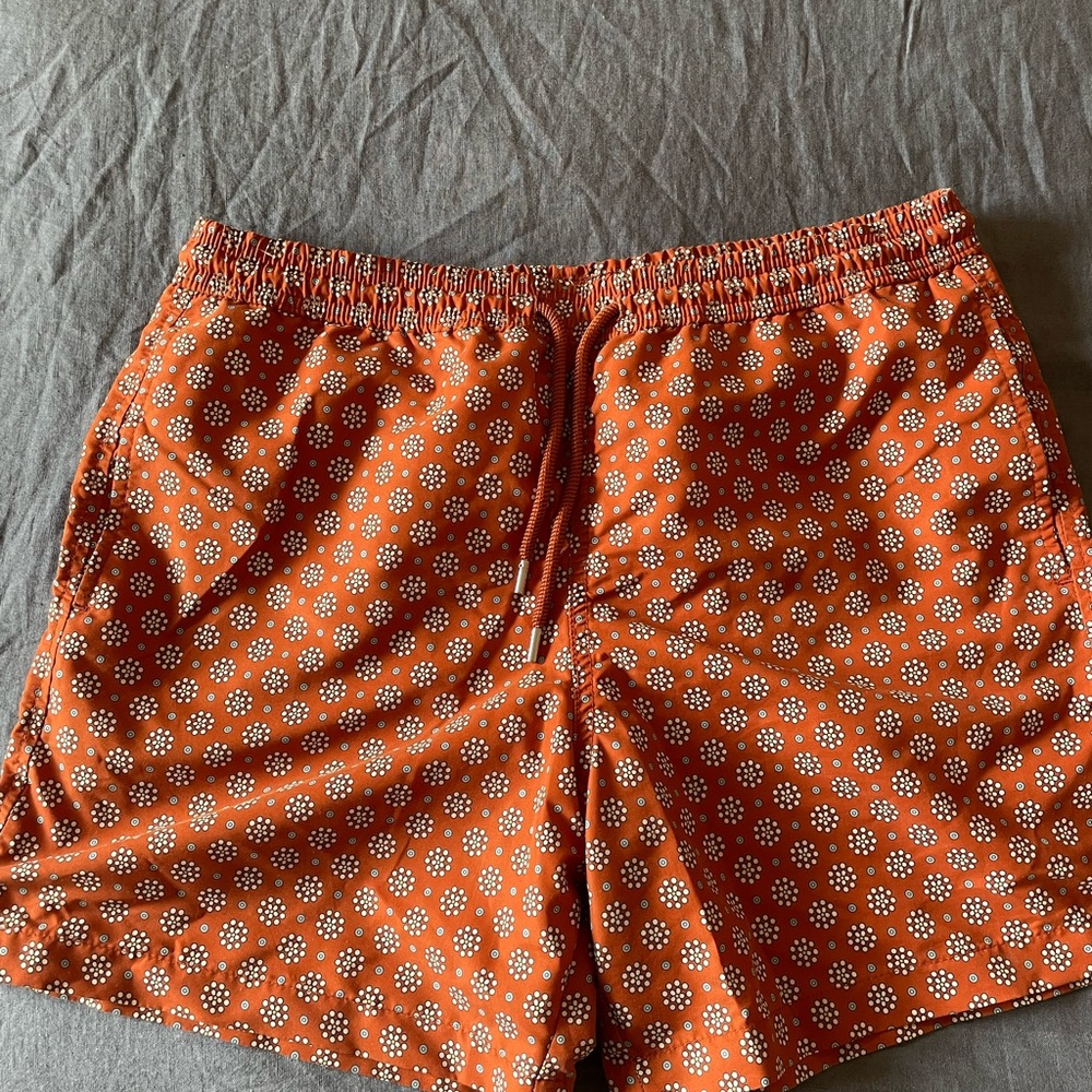 Orange Floral Patterned Swim Trunks